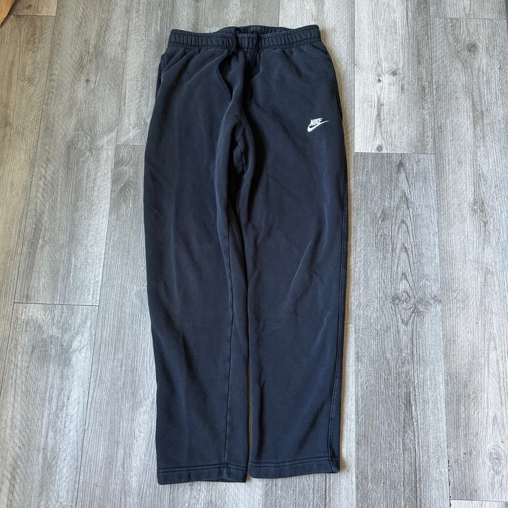 Nike Black Jogger Sweatpants White Swoosh Drawstring  Size M open hem